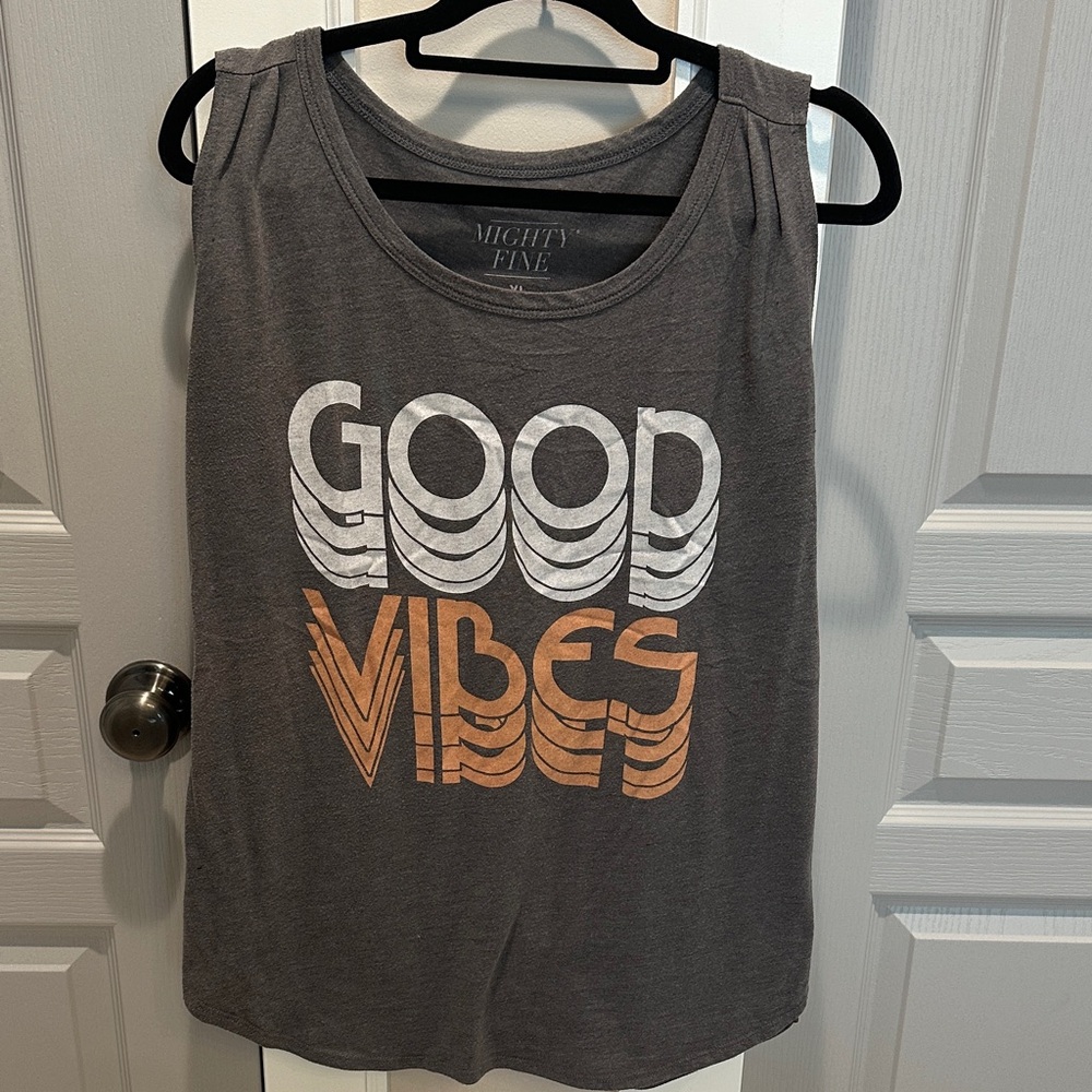 Good Vibes Women’s Gray and Orange Casual Tank Top